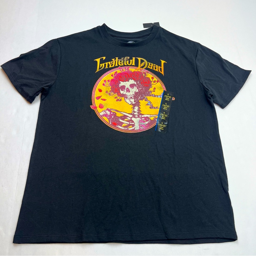 Grateful Dead‎ Black Short Sleeve Shirt Girls Size Large 10 / 12 Hippie Rock NEW